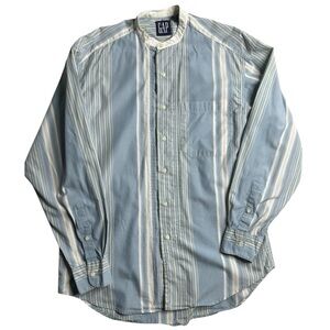 Vintage GAP Men’s Medium Blue Striped Band‎ Collar Shirt 100% Cotton